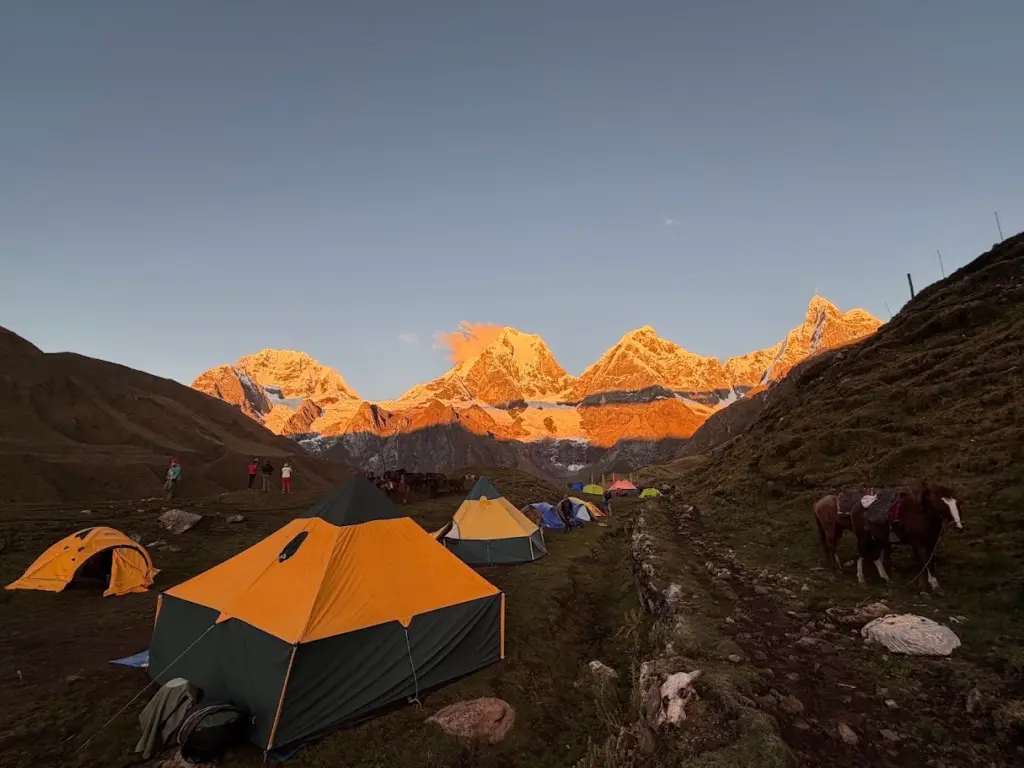 Spectacular mountain views from a comfortable camp